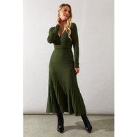 Pleated Skirt Wrap Detail Knitted Midi Dress