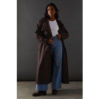 Chocolate Pinstripe Belted Trench Coat