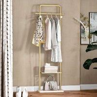 FURNOS Metal Double Coat Stand With 4 Hooks & Hanging Rail in Gold