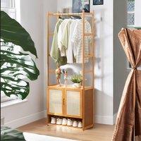 FURNOS Bamboo Hall Tree Coat Stand With Shoe Rack & Storage Cabinet in Natural