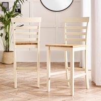 FurnitureboxUK Set of 2 Rye Solid Wood Bar Stools In Cream With Oak Colour Seat