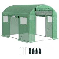 OUTSUNNY Polytunnel Greenhouse with 3 Roll-up Doors, 3 x 2 x 2m, Green | Size: Small