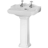 Balterley Traditional 2 Tap Hole Bathroom Basin with Full Pedestal 590mm in White