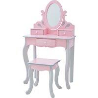 Teamson Kids Play Vanity Table Set with Mirror & Stool, Little Princess Rapunzel, Pink/Grey in Pink