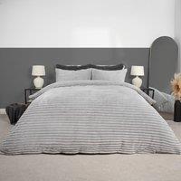 OHS Ribbed Duvet Cover Faux Fur Winter Warm Bedding Set in Silver | Size: Double
