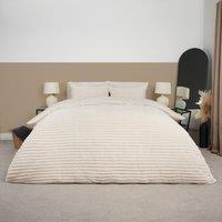 OHS Ribbed Duvet Cover Faux Fur Winter Warm Bedding Set in Cream | Size: Double