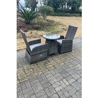 Fimous Outdoor PE Wicker Rattan Reclining Chair & Table Set Dining Sets 2 Seat Bistro Set in Dark Grey