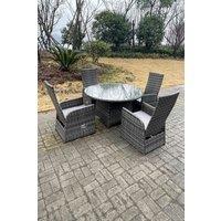 Fimous Outdoor Wicker Rattan Reclining Chair & Table Dining Sets 4 Seater Round Table in Dark Grey