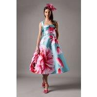 Petite Large Rose Print Twill Dress