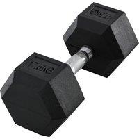 HOMCOM 17.5KG Single Rubber Hex Dumbbell Portable Hand Weights Home Gym in Black | Size: Standard
