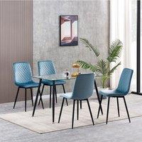 MCC Direct Set of 4 Velvet Fabric Upholstered Dining Chairs Lexi in Light Blue