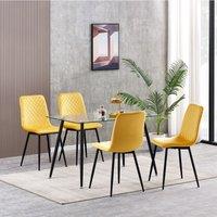 MCC Direct Set of 4 Velvet Fabric Upholstered Dining Chairs Lexi in Yellow