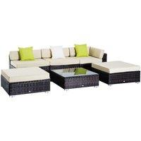 OUTSUNNY 6 Pieces Rattan Furniture Set Conservatory Sofa Deluxe Wicker Garden in Brown