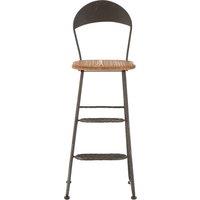 Orsina Stylish Bar Chair With Natural Fir Wood Seat, Kitchen Stool With Black Metal Frame, Rope Detailing Bar Stool