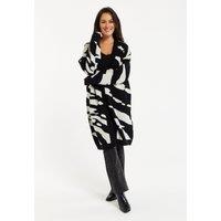 Liquorish Women's Zebra-Print Long Open Cardigan in Black&White in Black | Size: S/M