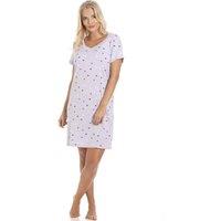 Camille Women's Multicoloured Heart Print Cotton Summer Nightshirt in Lilac | Size: 10-12