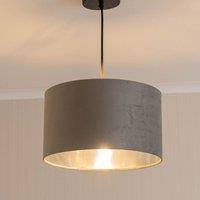 ValueLights Reni Pale Grey Velvet with Chrome Inner Easy Fit Ceiling Lamp Shade | Size: Large