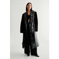 NastyGal Women's Premium Vinyl Fur Trim Coat in Black | Size: 6