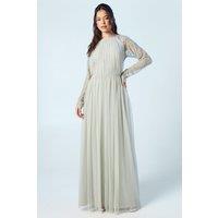 Coast Women's Sheer Embellished Sleeve Mesh Bridesmaid Maxi Dress in Sage | Size: 10