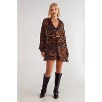 NastyGal Women's Devore Leopard Zebra Oversized Sheer Shirt in Tan | Size: 8