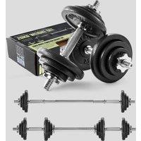 Phoenix Fitness 20KG Cast Iron Adjustable Dumbbell & Barbell Weight Set for Home Workouts in Black