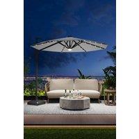 Round Outdoor Garden Cantilever Parasol with Solar Lights & HDPE Base
