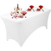 Neel Blue 8FT Spandex Tablecloth Rectangle Patio Table Cover for Wedding Banquet Party Decoration in White