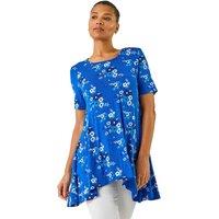 Roman Women's Floral Print Hanky Hem Tunic Top in Blue | Size: 12