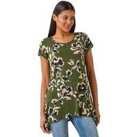 Roman Women's Leaf Print Hanky Hem Tunic Top in Khaki | Size: 10