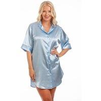 Lady Olga Women's British Made Satin Short Sleeved Nightshirt in Pale Blue | Size: 10-12