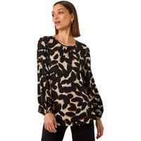Roman Women's Abstract Print Textured Top in Black | Size: 12