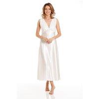Lady Olga Women's English Made Long Satin Nightdress with Lace Built Up Shoulder in Ivory | Size: 14-16