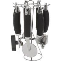 Orsina 5 Pc Kitchen Gadget Set with Rotatable Stand, Stainless Steel Kitchen Tool Set, Kitchen Utensils with Holder in Black