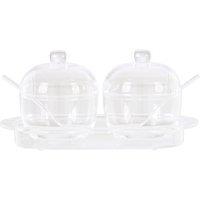 Orsina Elegant Set Of 2 Condiment Cotainers, Matching Base Tray Condiment Pots, Easy To Refill Condiment Pots in Clear