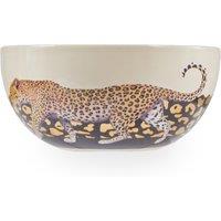 Orsina Stoneware Large Salad Bowl With Intricate Leopard Print, White Bowl With Black & Gold Details|Ideal For Soups