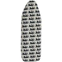 Orsina Cat Ironing Board Cover, Cute Feline Print With Soft Padded Cotton Surface, Elastic Edging For Snug Fit in Grey