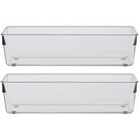 Orsina Sturdy Build Small Set Of Two Slim Kitchen Organisers, Integrated Handle Narrow Storage Boxes For Fridge in Clear