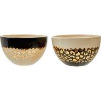 Orsina Set of 2 Stoneware Bowls With Leopard Pattern, Golden Highlighted Bowls, Salad Bowls With Contrasting Borders