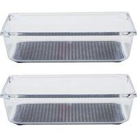 Orsina Sturdy Medium Set Of Two Kitchen Organisers With Rubber Insert, Integrated Handle Storage Boxes For Fridge in Clear