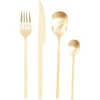 Orsina 16-Piece Gold Finish Cutlery Set, Luxurious Mirrored Gold Stainless Steel Flatware, Sleek Tapered Handles