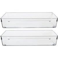 Orsina Sturdy Build Set Of Two Large Kitchen Organisers, Integrated Handle Narrow Storage Boxes For Fridge in Clear