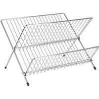 Orsina Elegant Small Folding Dish Drainer, Durable 2 Tier Dish Rack For Kitchen, Ample Storage Dishrack Tray in Silver