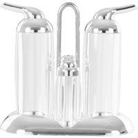 Orsina Matching Base Tray Transparent & Silver 4Pc Condiments Set, Elegant Condiment Pots, Easy To Refill Pots