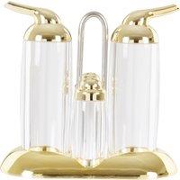 Orsina Matching Base Tray Transparent & Silver 4Pc Condiments Set, Elegant Condiment Pots, Easy To Refill Pots in Gold