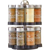 Orsina Revolving Design Black & Chrome Effect Spice Rack With 16 Jars, Stainless Steel Lid Spice Rack For Kitchen