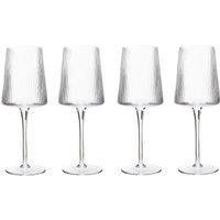 Orsina Sturdy Set of Four Ribbed Wine Glasses, 430ml Crystal Glassware With Tall Stem, Stylish Goblet With Sleek Base in Clear