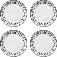 Orsina Set of 4 Antipasti Plates With Black Lettering, Porcelain Dinner Plates, White Plates With Giftable Packaging