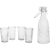 Orsina Tapered Glass Bottle With Four Glasses Set, Secured Silver Swing Top Bottle, Four Matching Tumblers in Clear