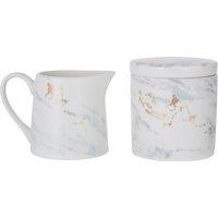 Orsina Sugar Pot & Creamer Duo, Marble Patterned Porcelain Set With Gold-Toned Detail, Compact Creamer & Sugar Jar