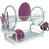 Orsina 2 Tier Dish Drainer With White Plastic Tray, Chrome Rack For Drying Plates, Cups & Cutlery, Removable